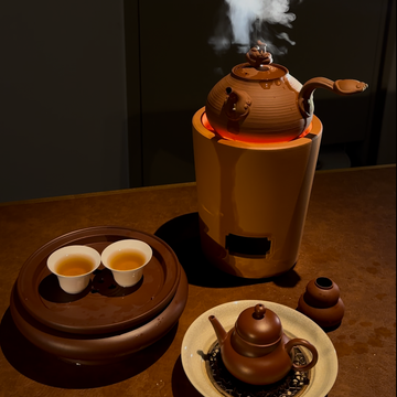 Terasilk Chaozhou Clay Kettle & Charcoal Stove | Auspicious "Ruyi" Sha Diao Set | Warm Sand Clay