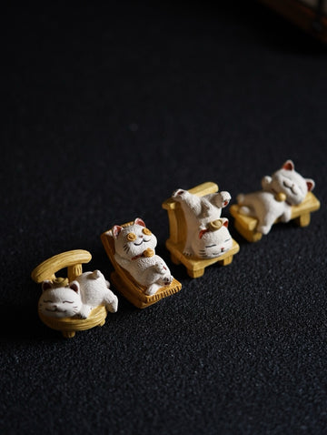 Terasilk Handmade Clay Tea Pet | The "Lazy Afternoon" Lucky Cat Collection | Zen Desk Companion