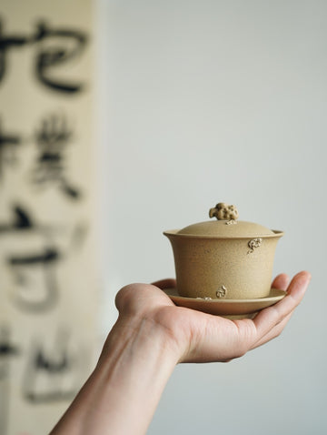Terasilk Handmade Yixing Gaiwan | Wabi-Sabi "Scholar Rock" | Raw Golden Duan Ni Clay