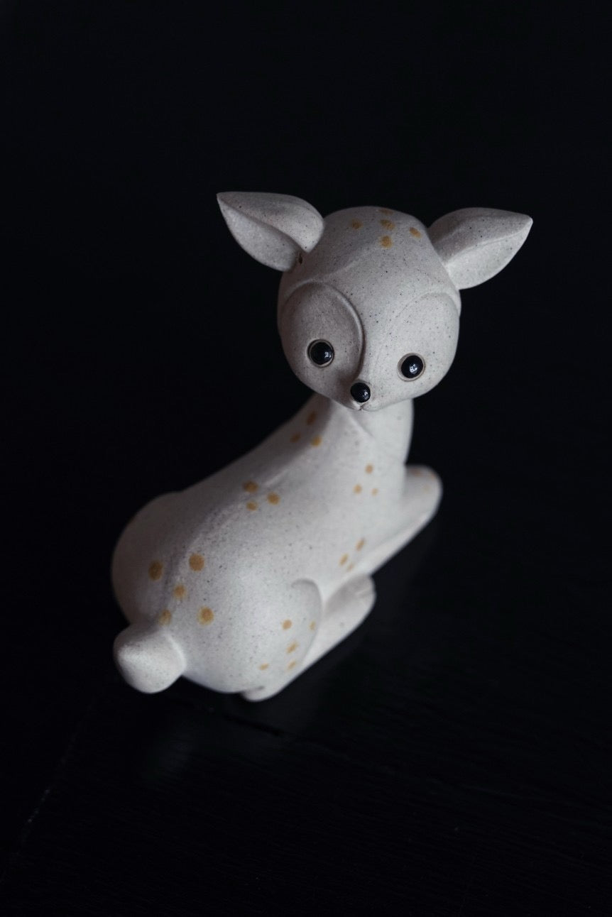 Terasilk Handmade Clay Tea Pet | "Forest Spirit" Sika Deer Pair | Speckled White Sand Clay