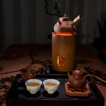 Terasilk Classic Chaozhou Clay Kettle & Stove | Tall Literati Cylinder & Side-Handle "Sha Diao" Set