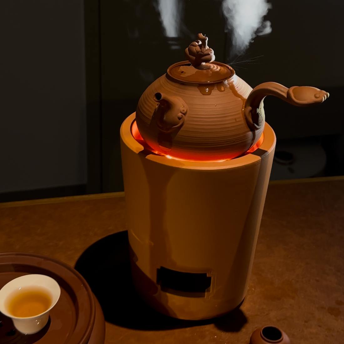 Terasilk Chaozhou Clay Kettle & Charcoal Stove | Auspicious "Ruyi" Sha Diao Set | Warm Sand Clay