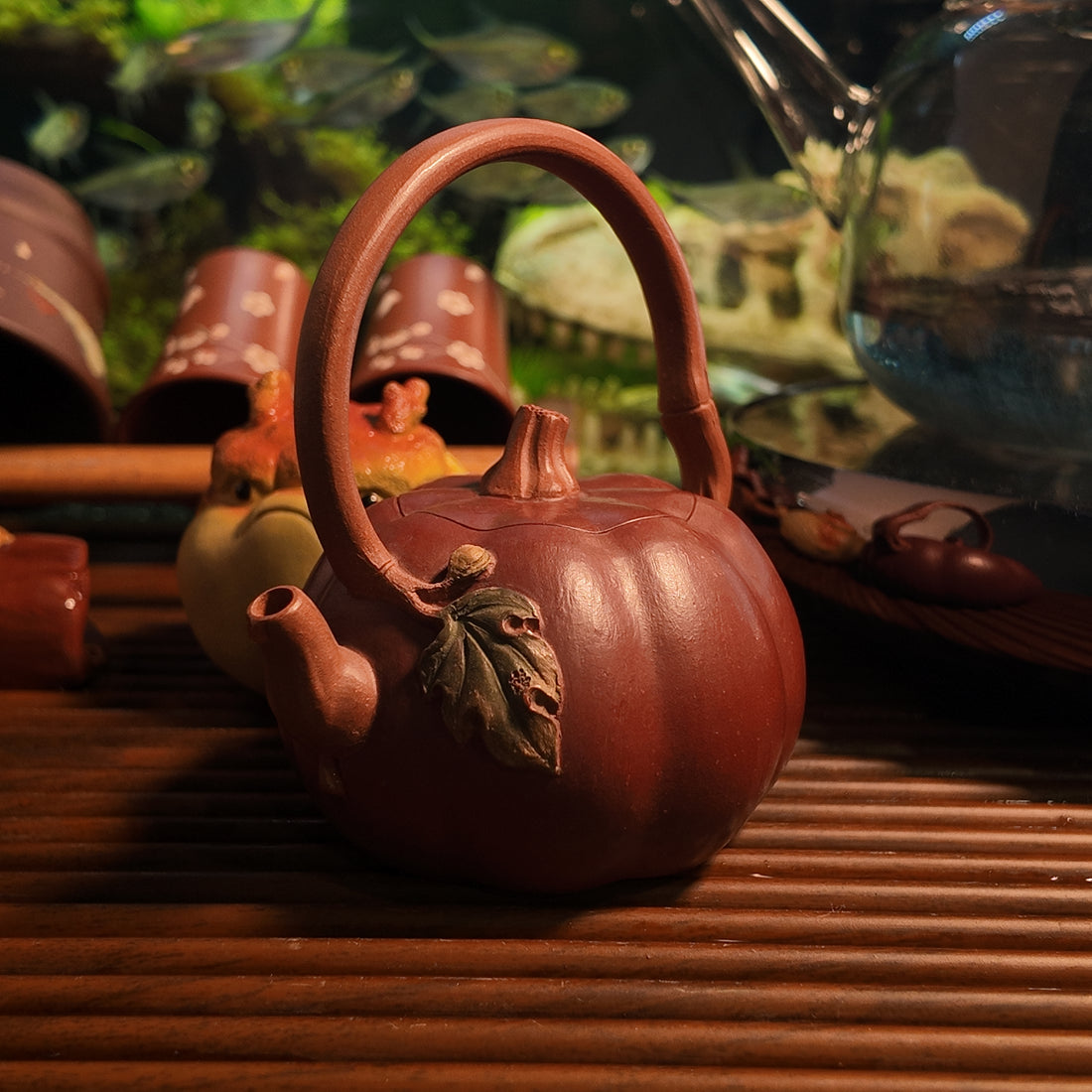 Handmade Yixing Teapot | "Pumpkin Vine" Ti Liang (Overhead Handle) | Purple Clay Zisha Tea Vessel-120ml