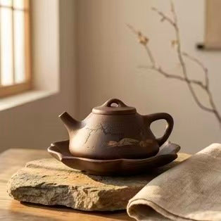Handcrafted Yixing Zisha Teapot – Traditional Purple Clay Teapot with Landscape Painting | Kung Fu Tea Pot | Chinese Tea Ceremony Gift-200ml