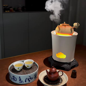 Terasilk Minimalist Zen Kettle Set | Lotus Edge Side-Handle "Sha Diao" & Auspicious Cloud Stove