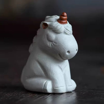 Terasilk Handmade Yixing Tea Pet | Meditating Baby Qilin (Unicorn) | Two-Tone Speckled Clay