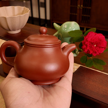 Terasilk Handmade Yixing Teapot | Classic Minimalist "Guang Qi" Profile | Premium Hongni (Red Clay) Tea Vessel-140ml