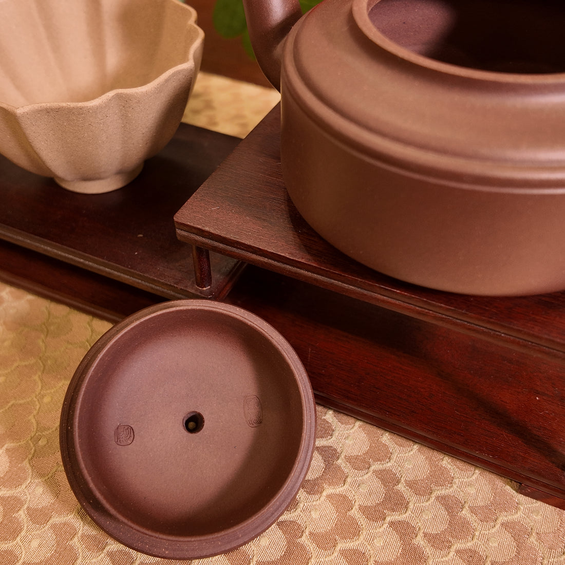 Terasilk Handmade Yixing Teapot | Minimalist "Stepped Drum" Profile | Premium Zi Ni Purple Clay-130ml