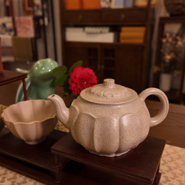 Terasilk Handmade Yixing Teapot | "Jinwen" Chrysanthemum Ribbed Profile | Rare "Sesame" Duan Ni Clay-150ml