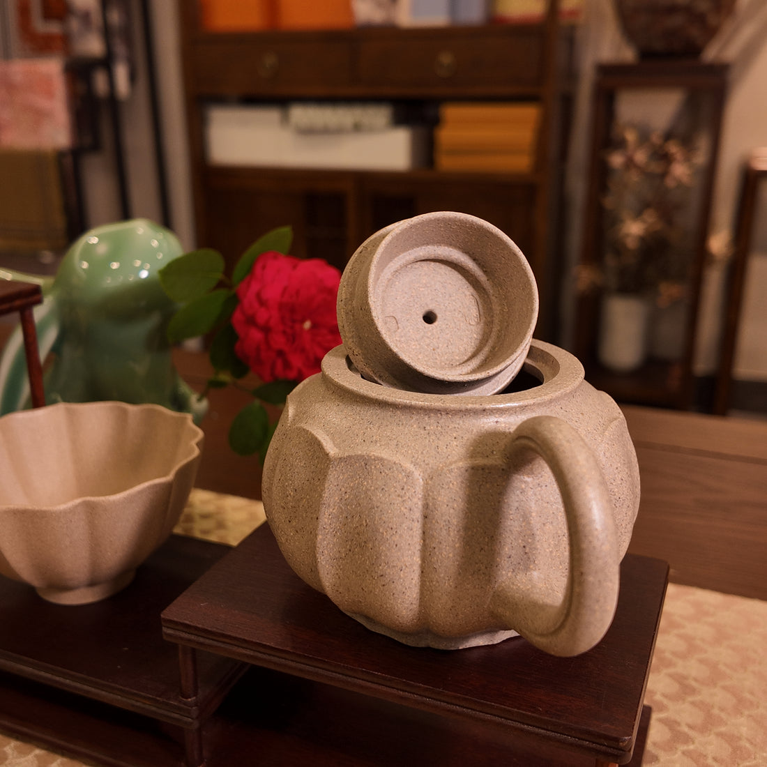 Terasilk Handmade Yixing Teapot | "Jinwen" Chrysanthemum Ribbed Profile | Rare "Sesame" Duan Ni Clay-150ml