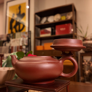Terasilk Handmade Yixing Teapot | Classic "Han Bian" Oblate Profile | Premium Zi Ni Purple Clay Tea Vessel-140ml