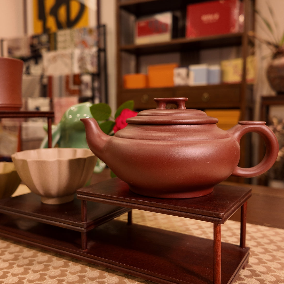 Terasilk Handmade Yixing Teapot | Classic "Han Bian" Oblate Profile | Premium Zi Ni Purple Clay Tea Vessel-140ml
