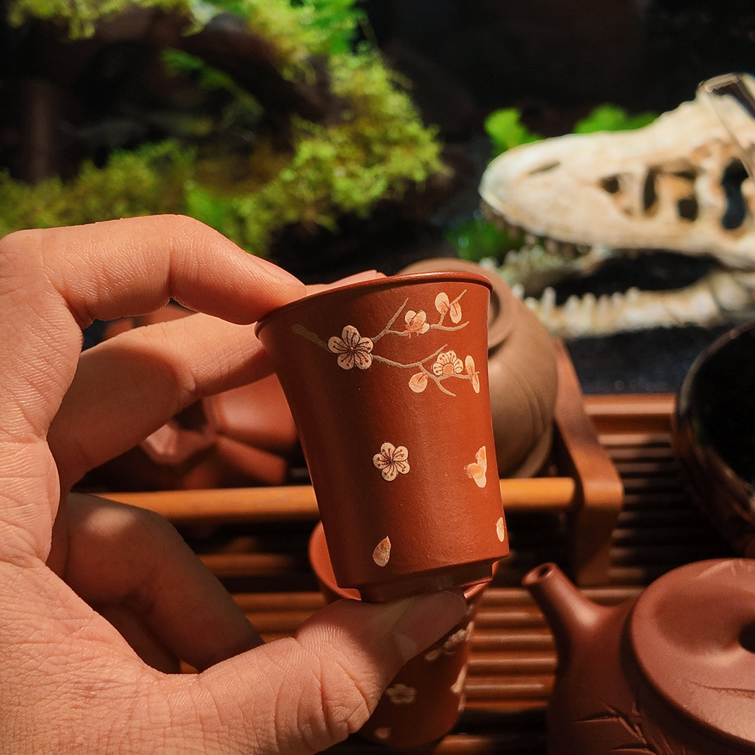 Terasilk Handmade Yixing Teacup Set | "Ni Hui" Plum Blossom Aroma Cups | Premium Hongni Red Clay (Set of 2)-30ml/1