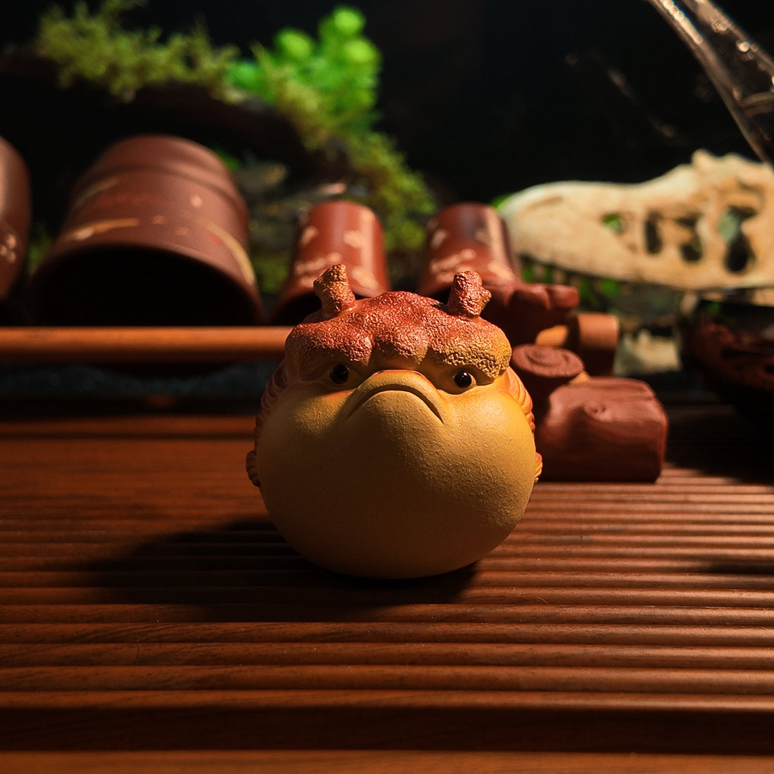 Terasilk Handmade Yixing Tea Pet | "Grumpy Pufferfish" Companion | Two-Tone Zisha Clay Gongfu Accessory