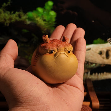 Terasilk Handmade Yixing Tea Pet | "Grumpy Pufferfish" Companion | Two-Tone Zisha Clay Gongfu Accessory