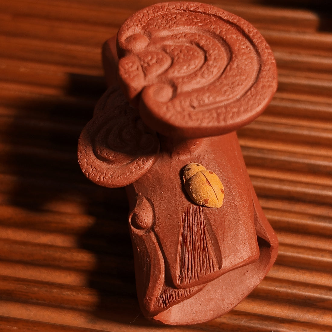 Terasilk Handmade Yixing Tea Pet | Auspicious Lingzhi Mushroom Log | Premium Red Zisha Clay