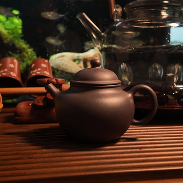 Terasilk Handmade Yixing Teapot | Minimalist Domed Profile | Premium Dark Zi Ni Clay | Master-Level Seal-90ml
