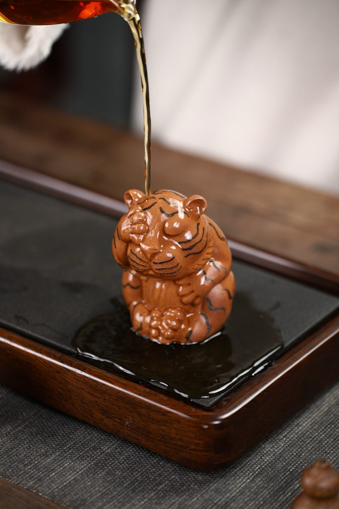 Terasilk Handmade Clay Tea Pet | "Three Noes" Chubby Tiger Set | Zen Desk Companion