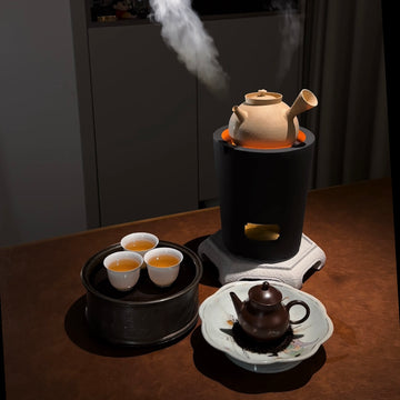 Terasilk Chaozhou Clay Kettle & Charcoal Stove | Premium Black Cylinder & Sand Kettle Set