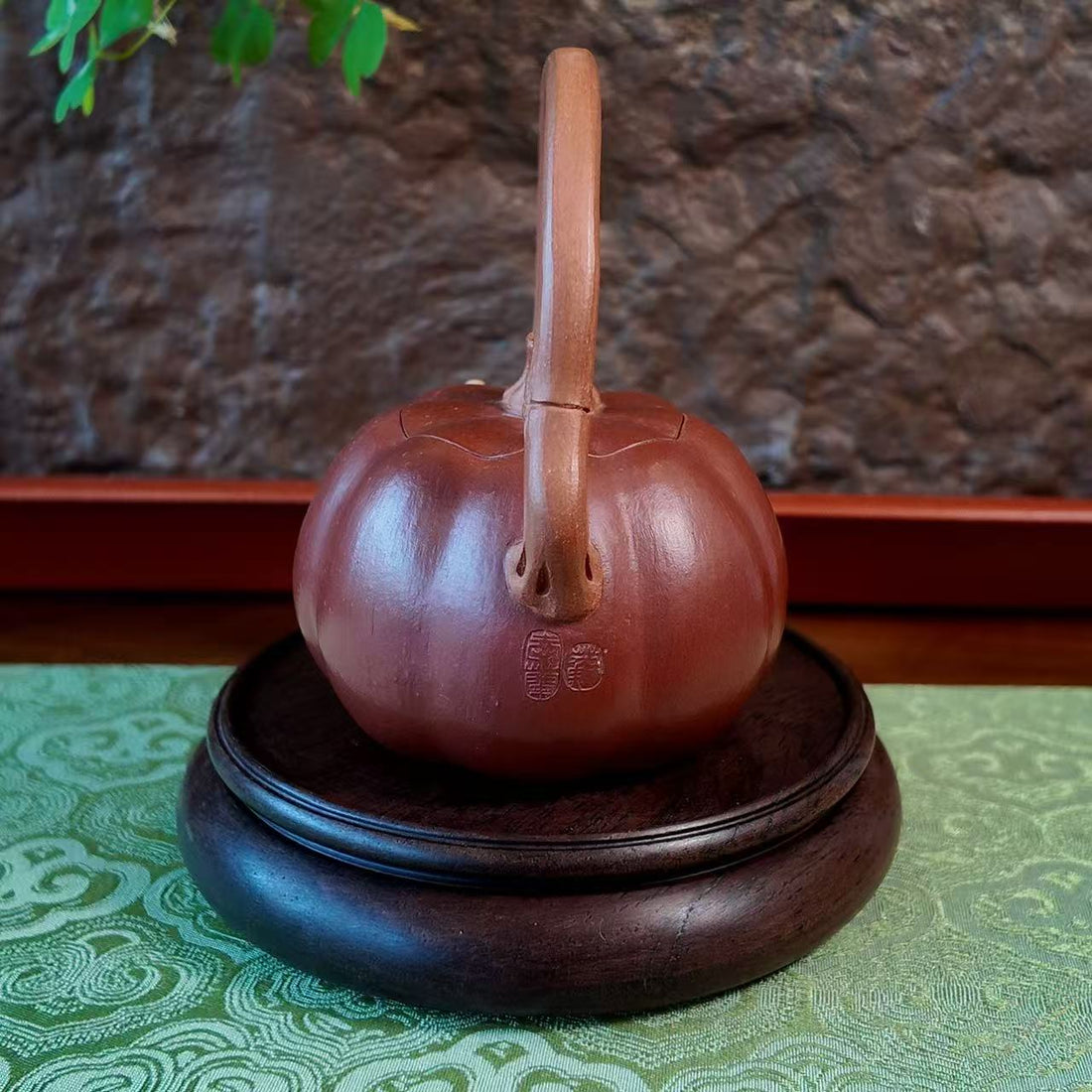 Handmade Yixing Teapot | "Pumpkin Vine" Ti Liang (Overhead Handle) | Purple Clay Zisha Tea Vessel-120ml